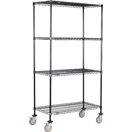 Nexel 4 Shelf Truck, Black Epoxy, 42inW x 24inD x 60inH, Polyurethane Swivel Casters, 2 Brakes B3144488